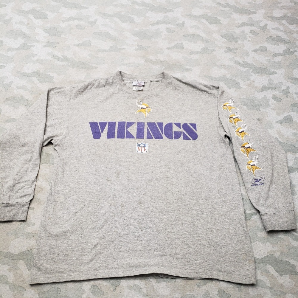 Vintage‎ Minnesota Vikings Shirt Mens Large Gray NFL Long Sleeve Made In USA